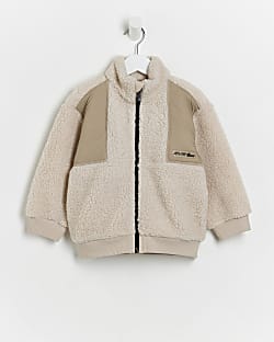 Mini Boys Cream Borg Zip Through Jacket