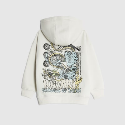 Mini Boys Cream Japanese Back Print Hoodie | River Island