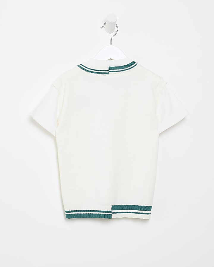 Mini boys cream knitted hybrid vest t-shirt
