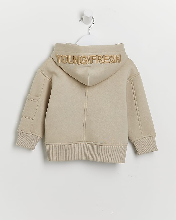 Mini boys cream premium embroidered hoodie