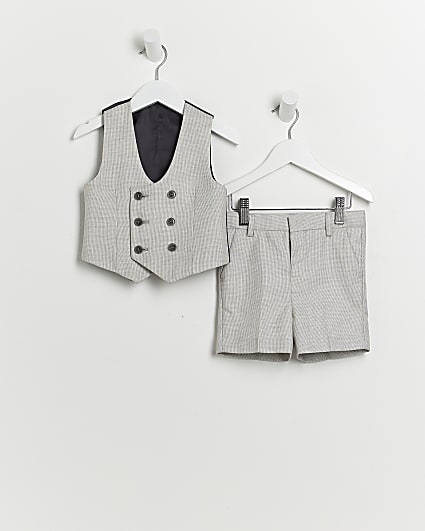 Mini boys cream shorts 2 piece suit set