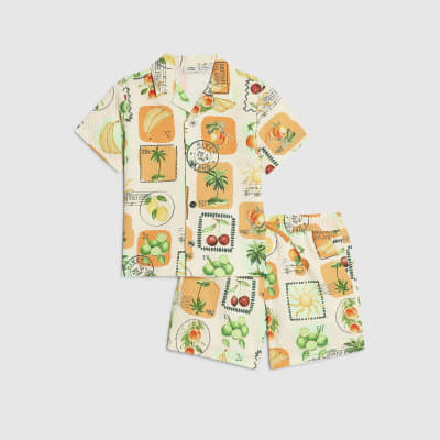 Mini Boys Cream Swim Shirt and Short Set