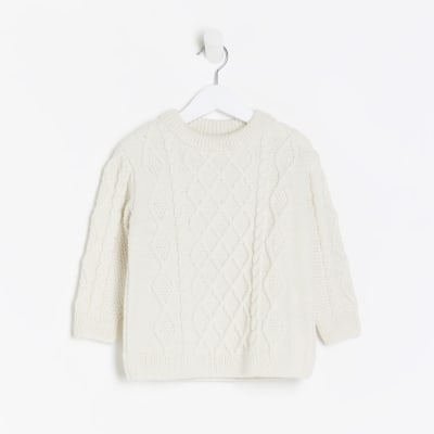 Mini Boys Cream Wool Blend Cable Knit Jumper River Island