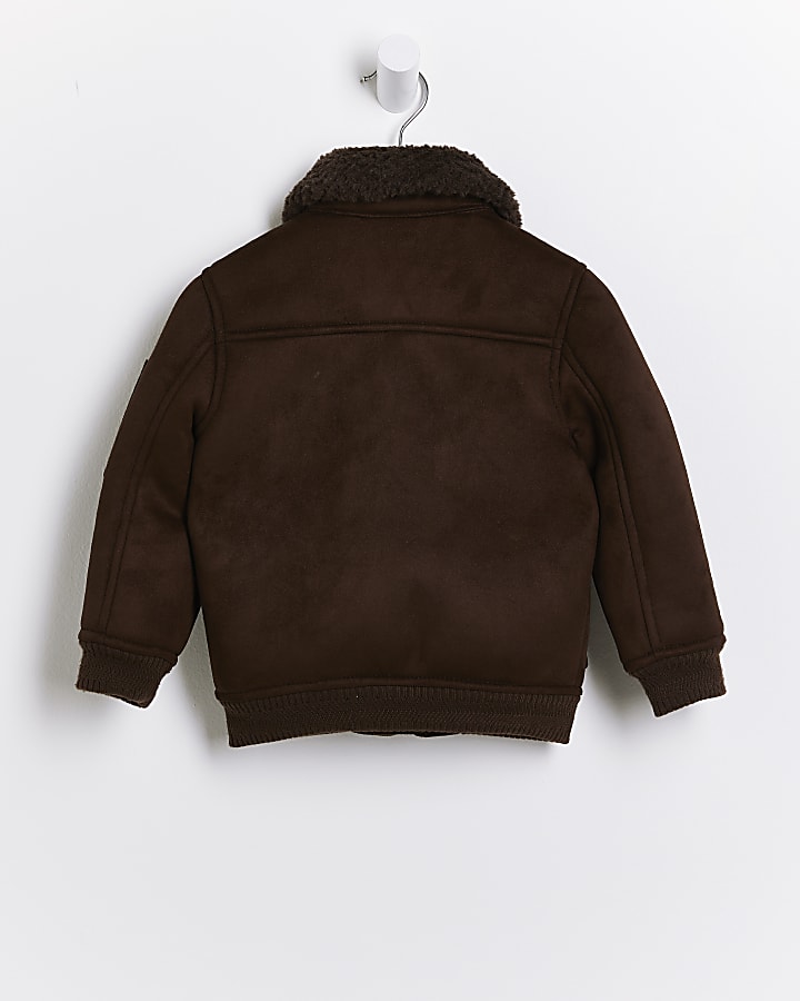 Mini boys dark brown borg utility jacket