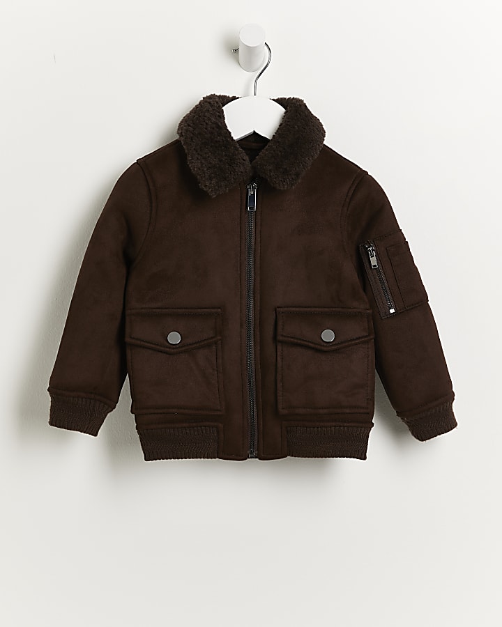 Mini boys dark brown borg utility jacket