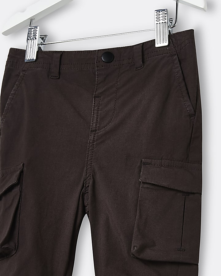 Mini boys dark brown washed cargo trousers