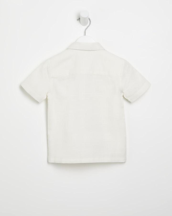 Mini boys ecru textured short sleeve shirt
