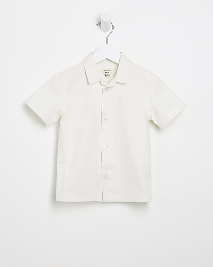 Mini boys ecru textured short sleeve shirt