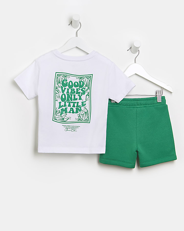 Mini boys green back print t-shirt and shorts