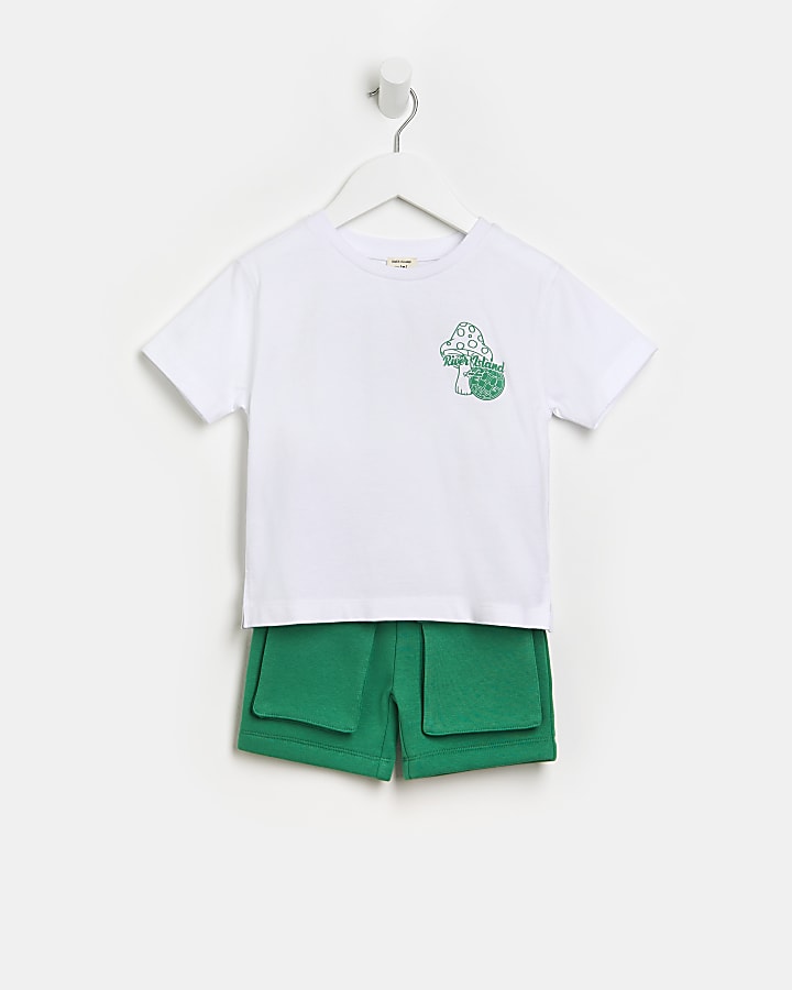 Mini boys green back print t-shirt and shorts