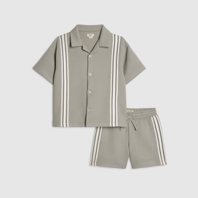 Mini Boys Green Boxy Stripe Smart Shirt Set