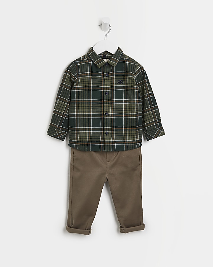 Mini boys green check shirt and chinos outfit