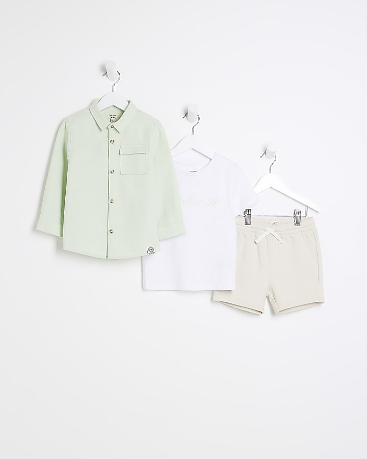 Mini boys green overshirt set