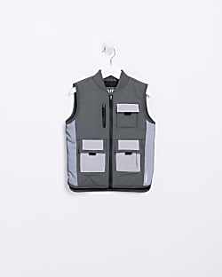 Mini boys green quilted contrast gilet