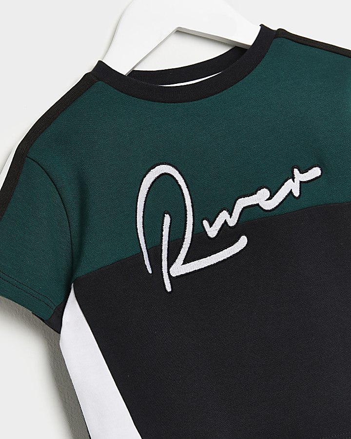 Mini boys green River colour blocked t-shirt