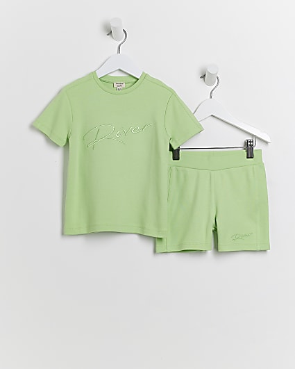 Mini boys green River t-shirt and shorts set