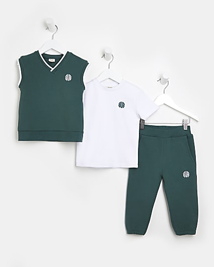 Mini boys green RV vest 3 piece outfit