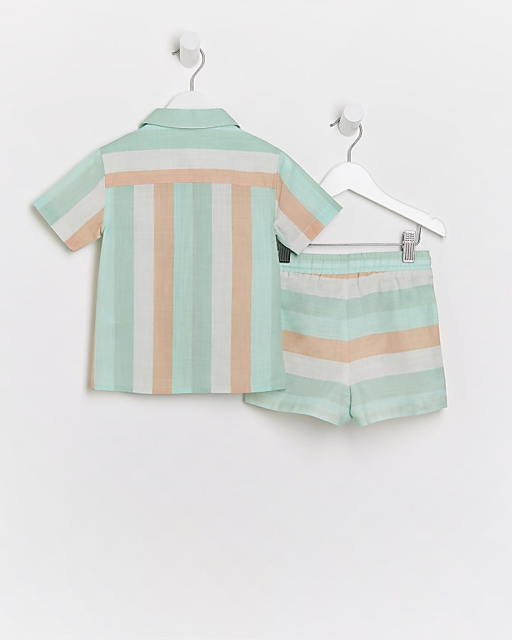 Mini boys green stripe shirt outfit