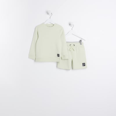 Mini Boys Green Sweatshirt and Shorts Set