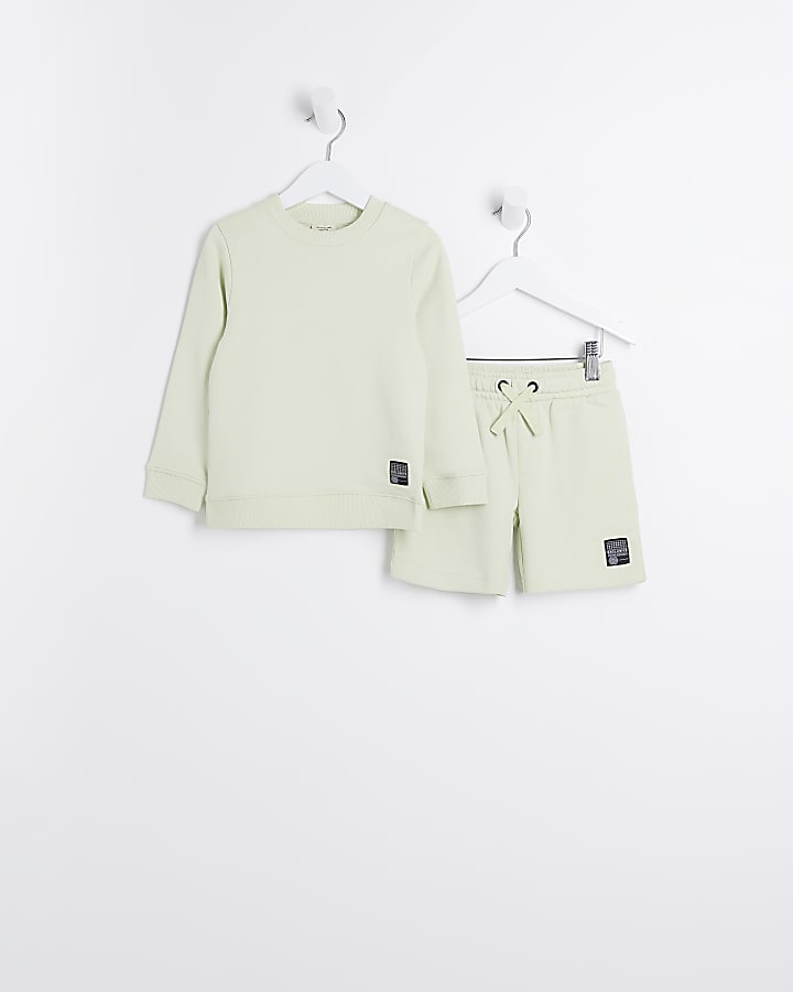 Mini Boys Green Sweatshirt and Shorts Set