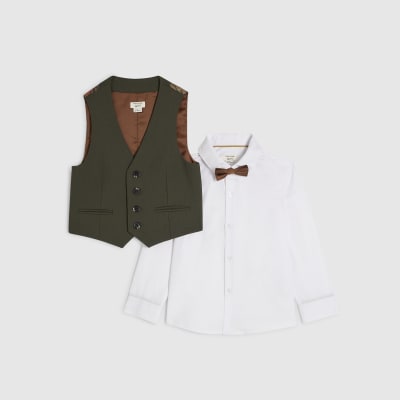 Mini Boys Green Tailored Waistcoat Set Of 3