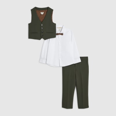 Mini Boys Green Waistcoats Suit 4 Piece Set