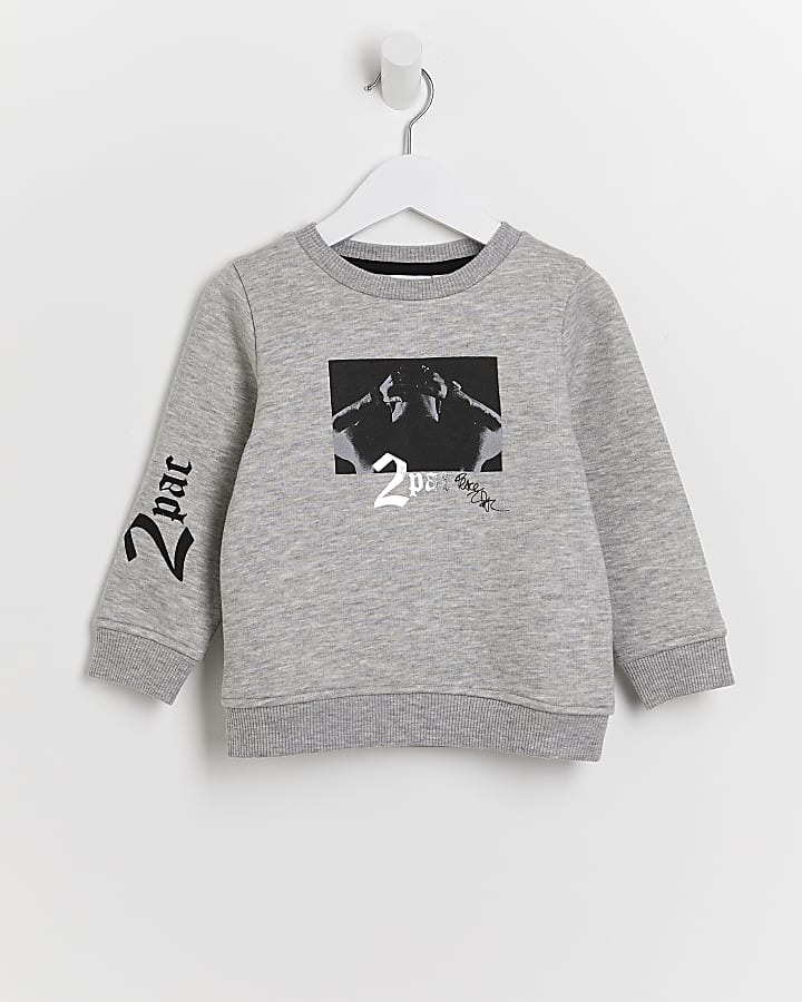 Mini boys grey 2Pac print sweatshirt