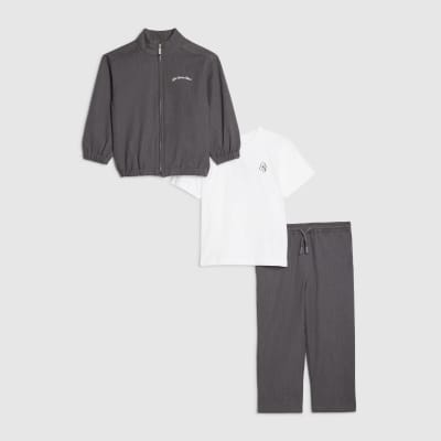 Mini Boys Grey Bomber Jacket 3 Piece Set
