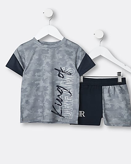 Mini boys grey camo print pyjamas set