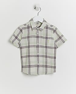 Mini boys grey check short sleeve shirt