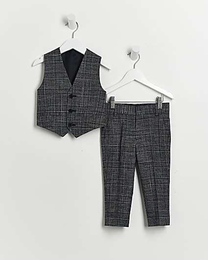 Mini boys grey check smart waistcoat outfit