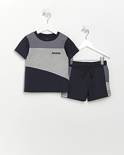 Mini boys grey colour block t-shirt outfit