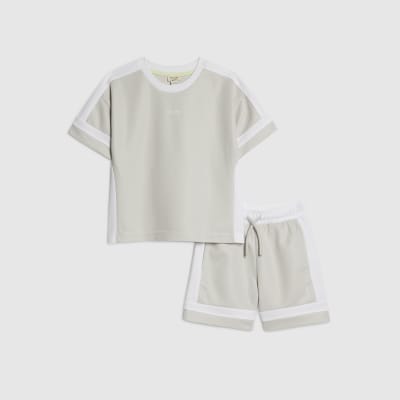 Mini Boys Grey Colour Block T-Shirt Set