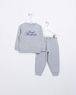 Mini boys grey graphic sweatshirt set