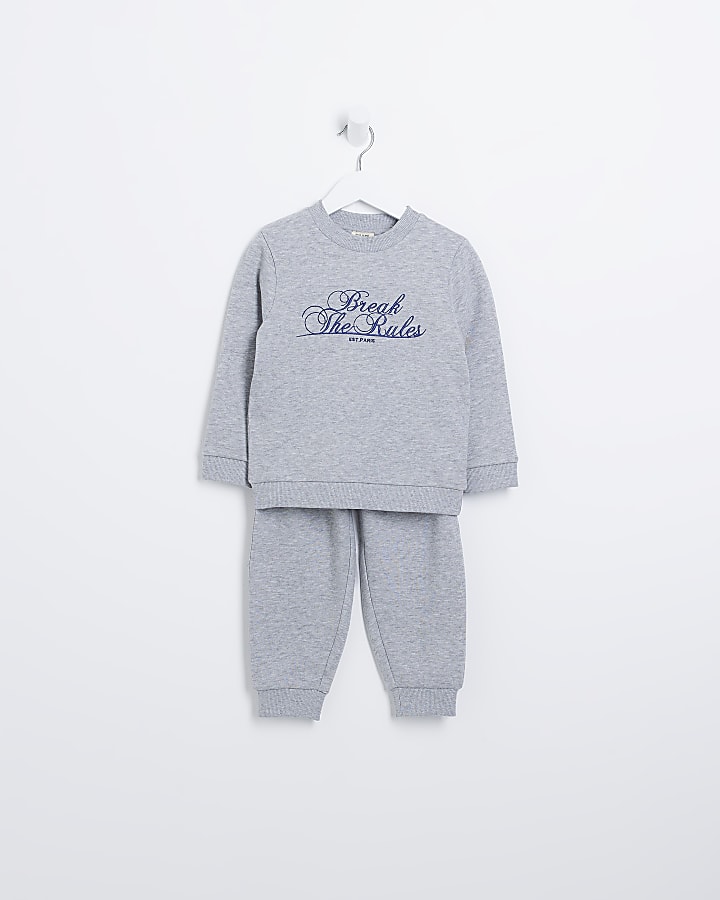 Mini boys grey graphic sweatshirt set