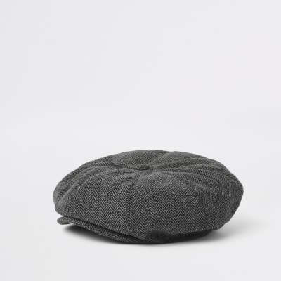 Mini boys grey herringbone baker boy hat