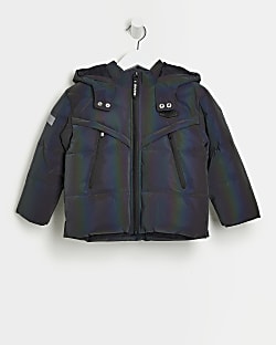 Mini Boys Grey HOLOGRAPHIC PUFFER jacket