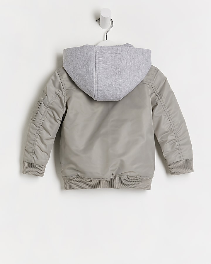 Mini boys grey hood bomber jacket