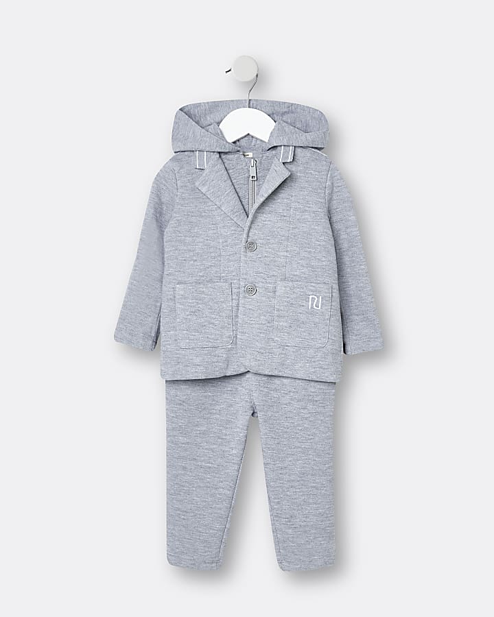 Mini boys grey hooded suit 2 piece outfit