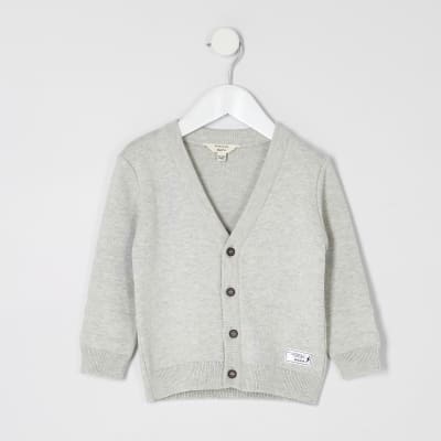 Mini boys grey knitted cardigan River Island