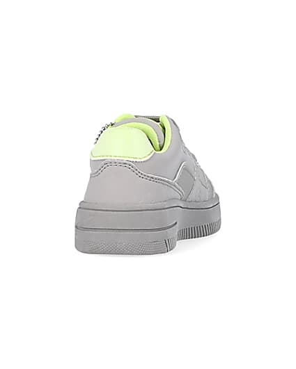 360 degree animation of product Mini boys grey lace up court trainers frame-10