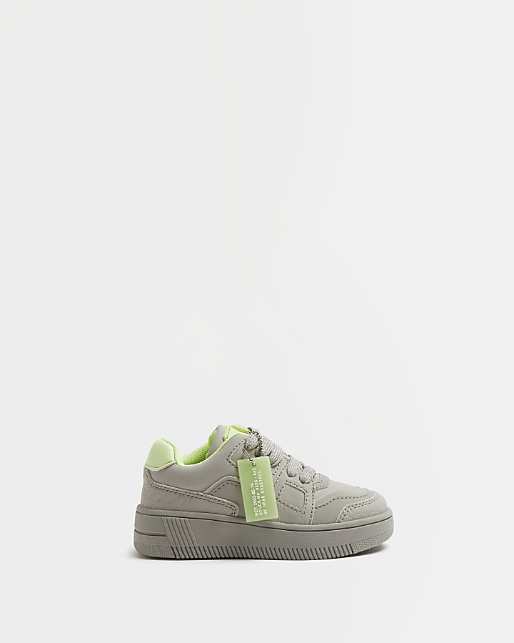 Mini boys grey lace up court trainers