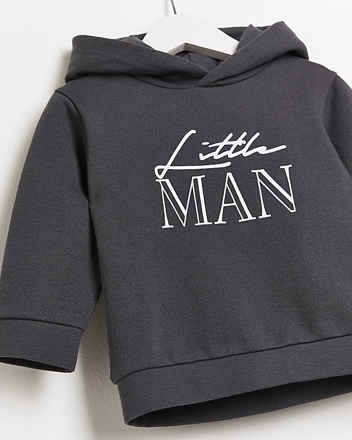 Mini boys grey 'Little Man' hoodie
