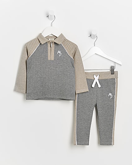 Mini boys grey Maison Rivera polo shirt set