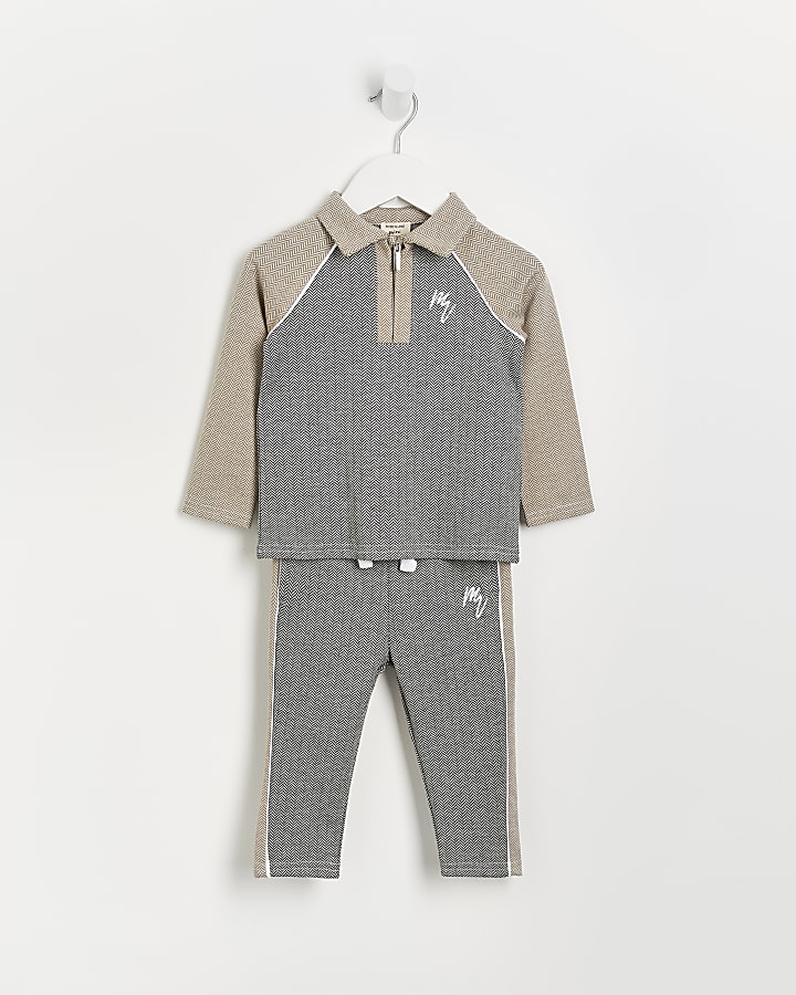 Mini boys grey Maison Rivera polo shirt set