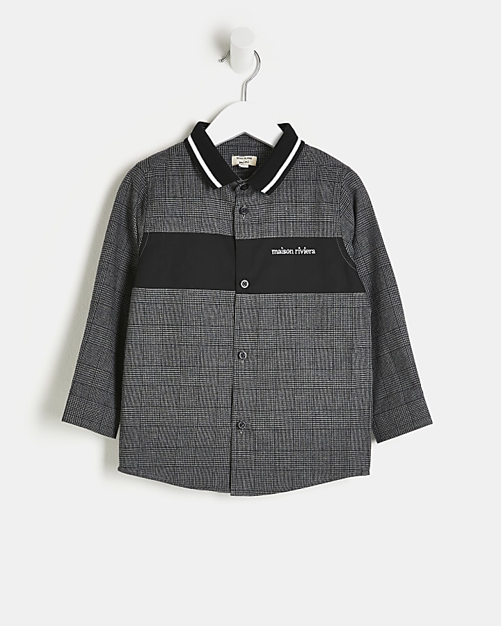 Mini Boys Grey Maison Riviera Check Shirt