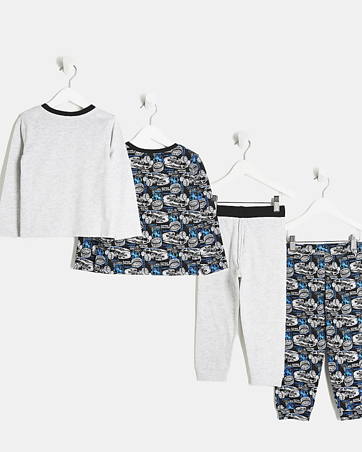 Mini Boys Grey Marl Car Pyjamas 2 Pack