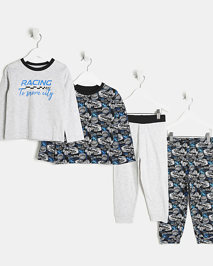 Mini Boys Grey Marl Car Pyjamas 2 Pack