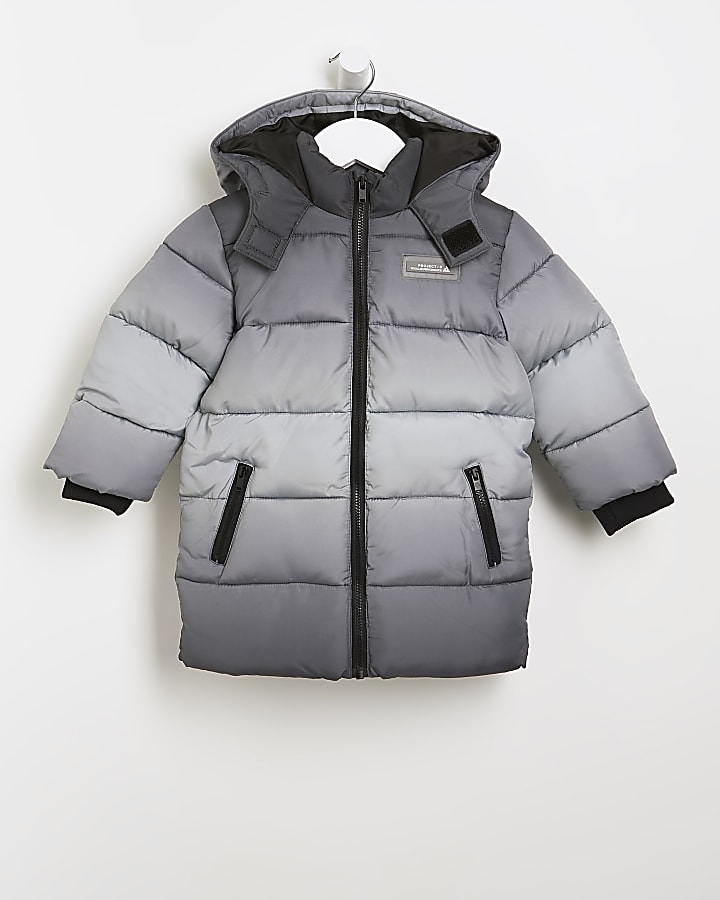 Mini boys grey ombre hooded puffer jacket