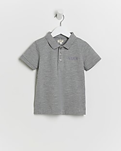 Mini boys Grey pique short sleeve Polo shirt